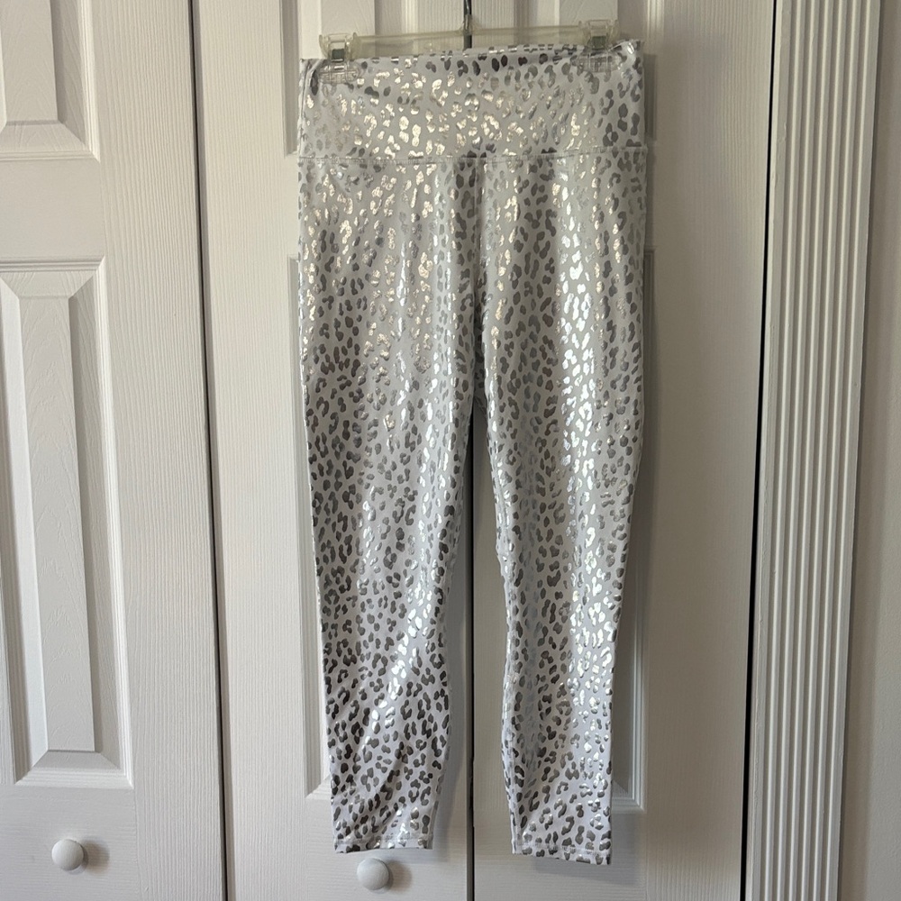 Fabletics Metallic Silver Leopard Leggings